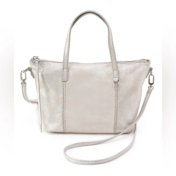 HOBO Kingston Mini Tote in Metallic Silver Leather w/ removable crossbody strap - Picture 2 of 14